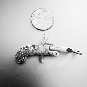 Vintage Miniature Decorative Pistol Pendant - Silver Tone made in austria
